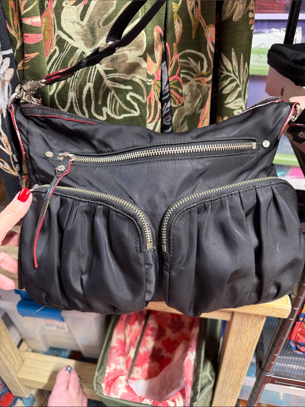 MZ Wallace Classic Black Nylon Crossbody Bag with Front Pockets